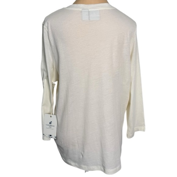 Caribbean Joe Cream V-Neck Top with Silver Holiday Palm Tree Design Size XL - Picture 4 of 9